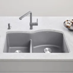 Blanco Diamond 32" Undermount Granite Composite Kitchen Sink, Silgranit, 40/60 Double Bowl, Metallic Gray, 441601