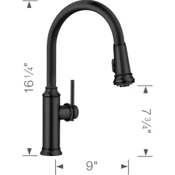 Blanco Empressa High Arc Pull-Down Dual-Spray Kitchen Faucet, Matte Black, 1.5 GPM, Brass, 443023