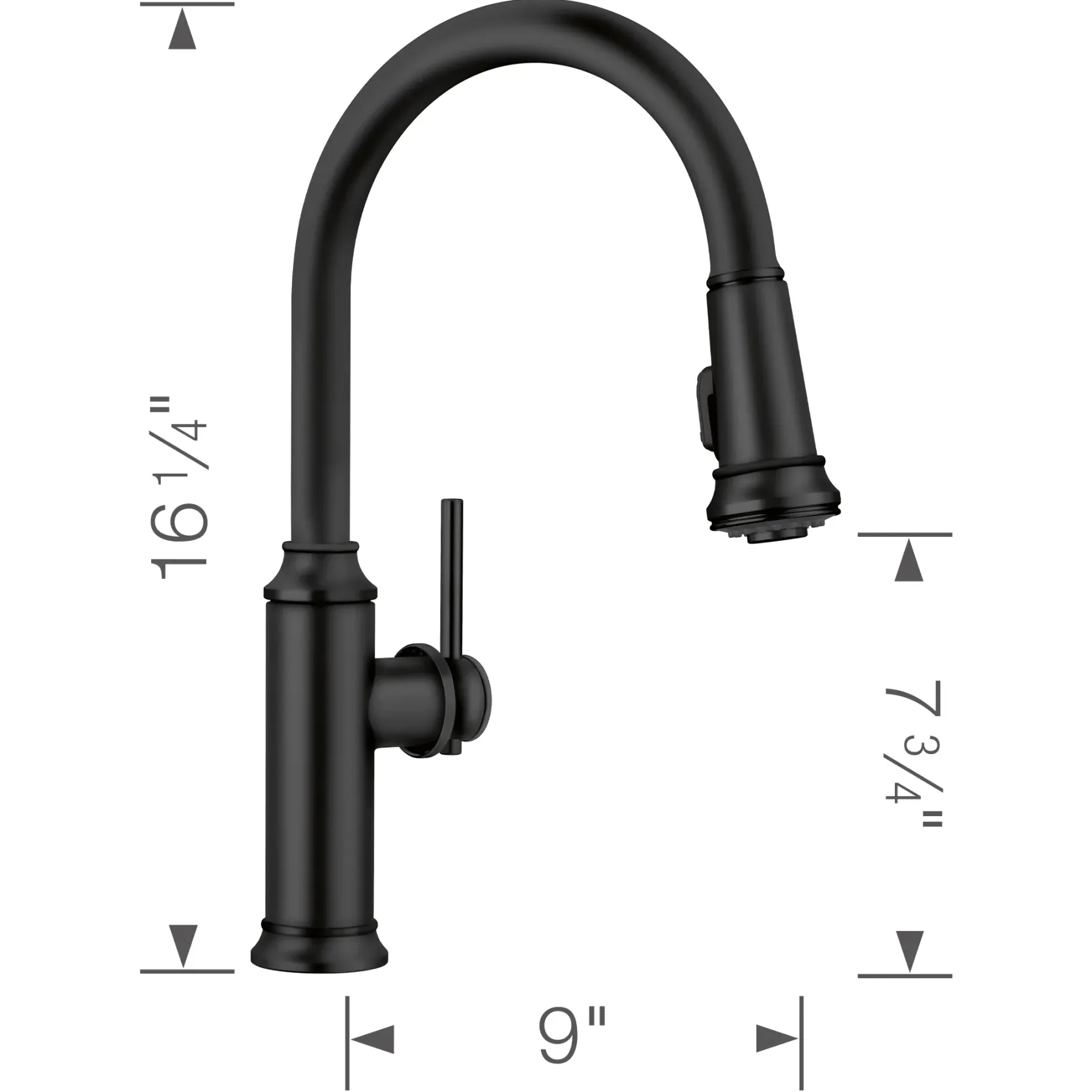 Blanco Empressa High Arc Pull-Down Dual-Spray Kitchen Faucet, Matte Black, 1.5 GPM, Brass, 443023