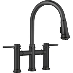 Blanco Empressa Pull-Down Dual-Spray Bridge Faucet, Matte Black, 1.5 GPM, Brass, 443024