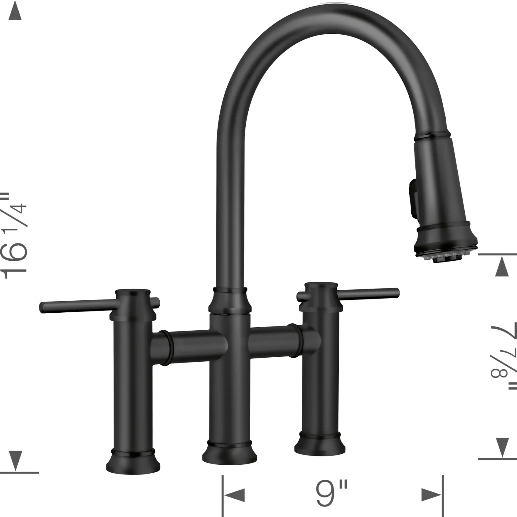Blanco Empressa Pull-Down Dual-Spray Bridge Faucet, Matte Black, 1.5 GPM, Brass, 443024
