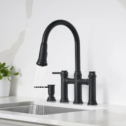Blanco Empressa Pull-Down Dual-Spray Bridge Faucet, Matte Black, 1.5 GPM, Brass, 443024