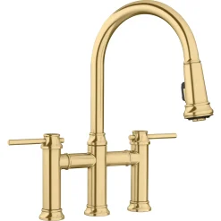 Blanco Empressa Pull-Down Dual-Spray Bridge Faucet, Satin Gold, 1.5 GPM, Brass, 442981