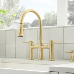 Blanco Empressa Pull-Down Dual-Spray Bridge Faucet, Satin Gold, 1.5 GPM, Brass, 442981