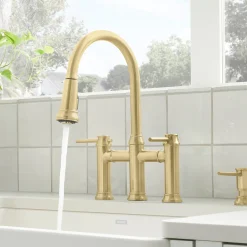 Blanco Empressa Pull-Down Dual-Spray Bridge Faucet, Satin Gold, 1.5 GPM, Brass, 442981