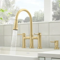 Blanco Empressa Pull-Down Dual-Spray Bridge Faucet, Satin Gold, 1.5 GPM, Brass, 442981