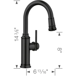Blanco Empressa Pull-Down Bar Faucet, Matte Black, 1.5 GPM, Brass, 443025