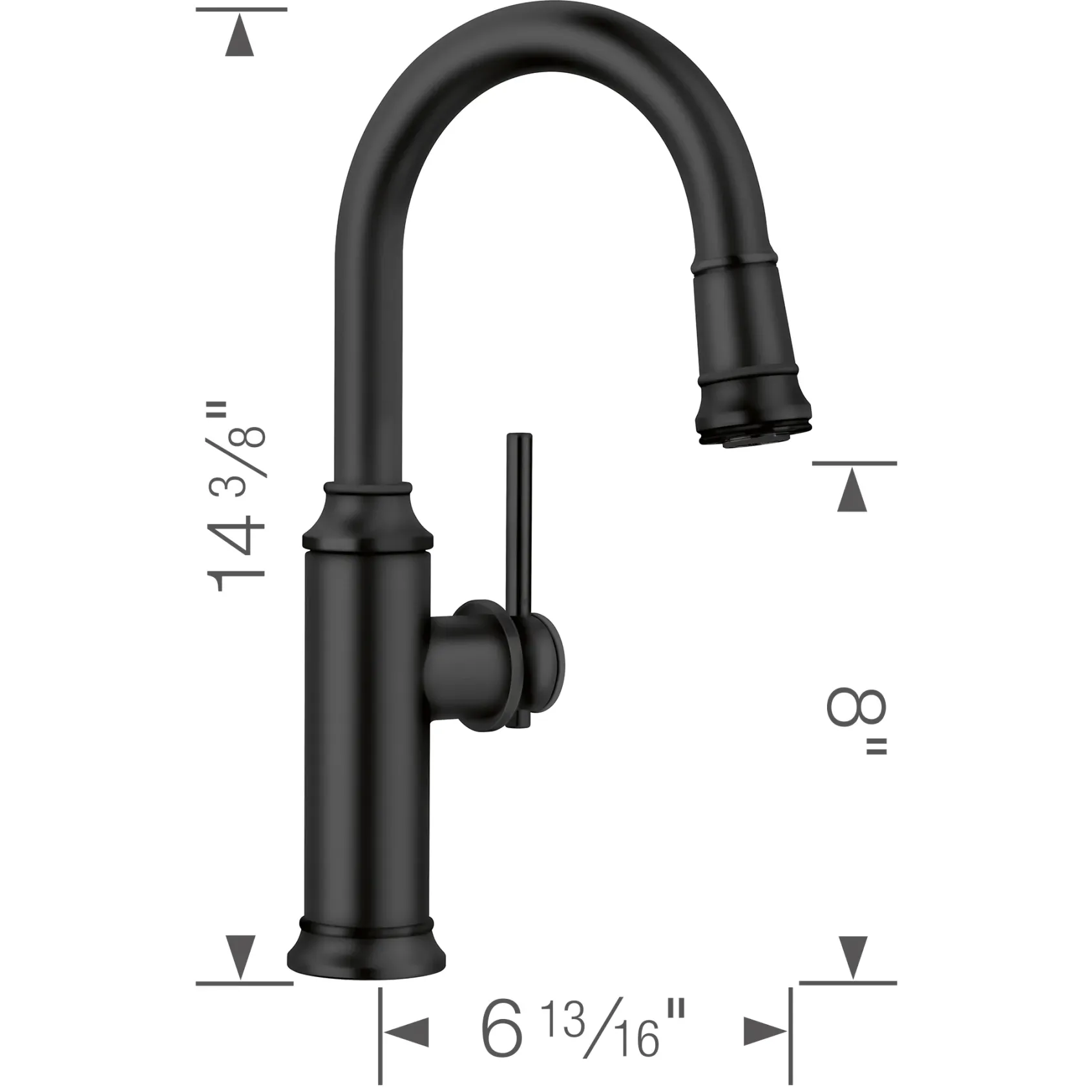 Blanco Empressa Pull-Down Bar Faucet, Matte Black, 1.5 GPM, Brass, 443025