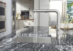 Blanco Linus 1.5 GPM Brass Kitchen Faucet, Pull-Out, Stainless, 526366