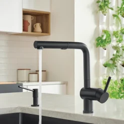 Blanco Linus 1.5 GPM Brass Kitchen Faucet, Pull-Out, Coal Black, 526374