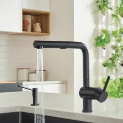 Blanco Linus 1.5 GPM Brass Kitchen Faucet, Pull-Out, Coal Black, 526374