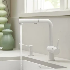 Blanco Linus 1.5 GPM Brass Kitchen Faucet, Pull-Out, White, 526373