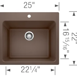 Blanco Liven 25" Dual Mount Granite Composite Laundry Sink, Silgranit, Cafe, 401922