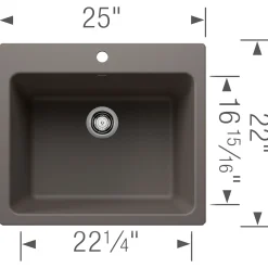 Blanco Liven 25" Dual Mount Silgranit Laundry Sink, Volcano Gray, 1 Faucet Hole, 443116