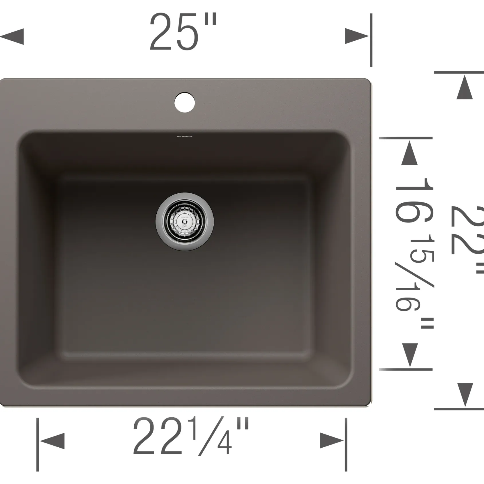 Blanco Liven 25" Dual Mount Silgranit Laundry Sink, Volcano Gray, 1 Faucet Hole, 443116