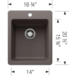 Blanco Liven 17" Rectangle Silgranit Bar/Prep Sink, Volcano Gray, 1 Faucet Hole, 443240