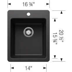 Blanco Liven 17" Rectangle Silgranit Bar/Prep Sink, Anthracite, 1 Faucet Hole, 443235