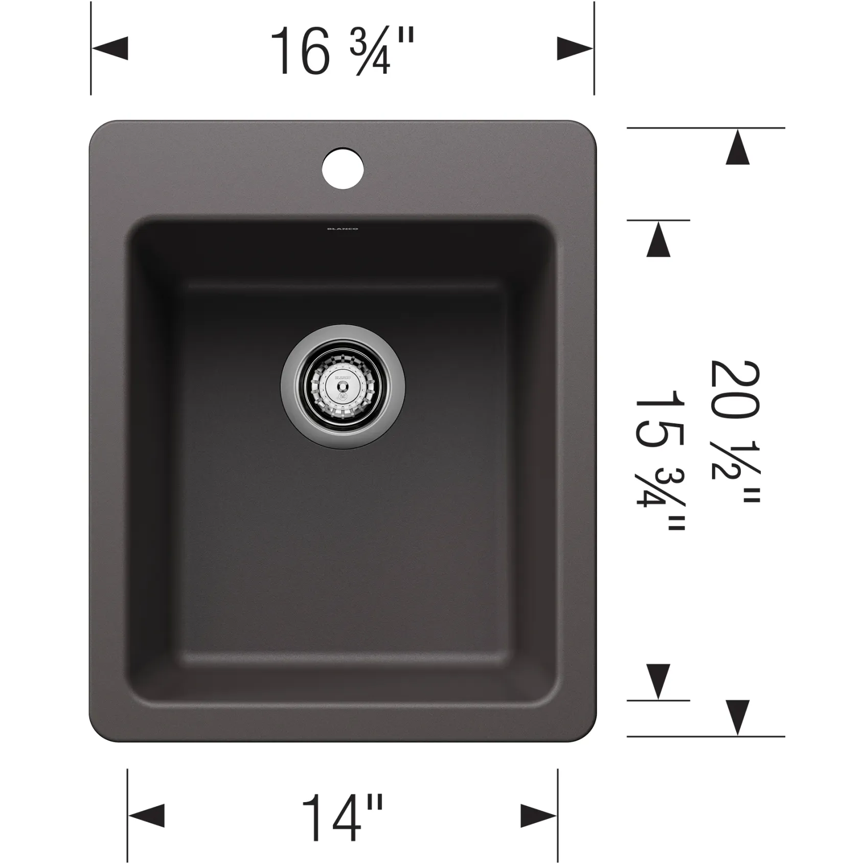 Blanco Liven 17" Rectangle Silgranit Bar/Prep Sink, Cinder, 1 Faucet Hole, 443236