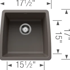Blanco Performa 18" Square Silgranit Bar/Prep Sink, Volcano Gray, No Faucet Hole, 443124