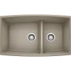 Blanco Performa 33" Undermount Silgranit Kitchen Sink, 60/40 Double Bowl, Truffle, No Faucet Hole, 441315