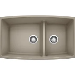 Blanco Performa 33" Undermount Silgranit Kitchen Sink, 60/40 Double Bowl, Truffle, No Faucet Hole, 441315