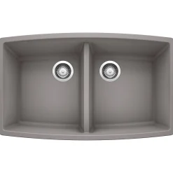 Blanco Performa 33" Undermount Granite Composite Kitchen Sink, Silgranit, 50/50 Double Bowl, Metallic Gray, 440072