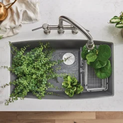 Blanco Performa 32" Undermount Granite Composite Kitchen Sink with Accessories, Silgranit, Metallic Gray, 440067