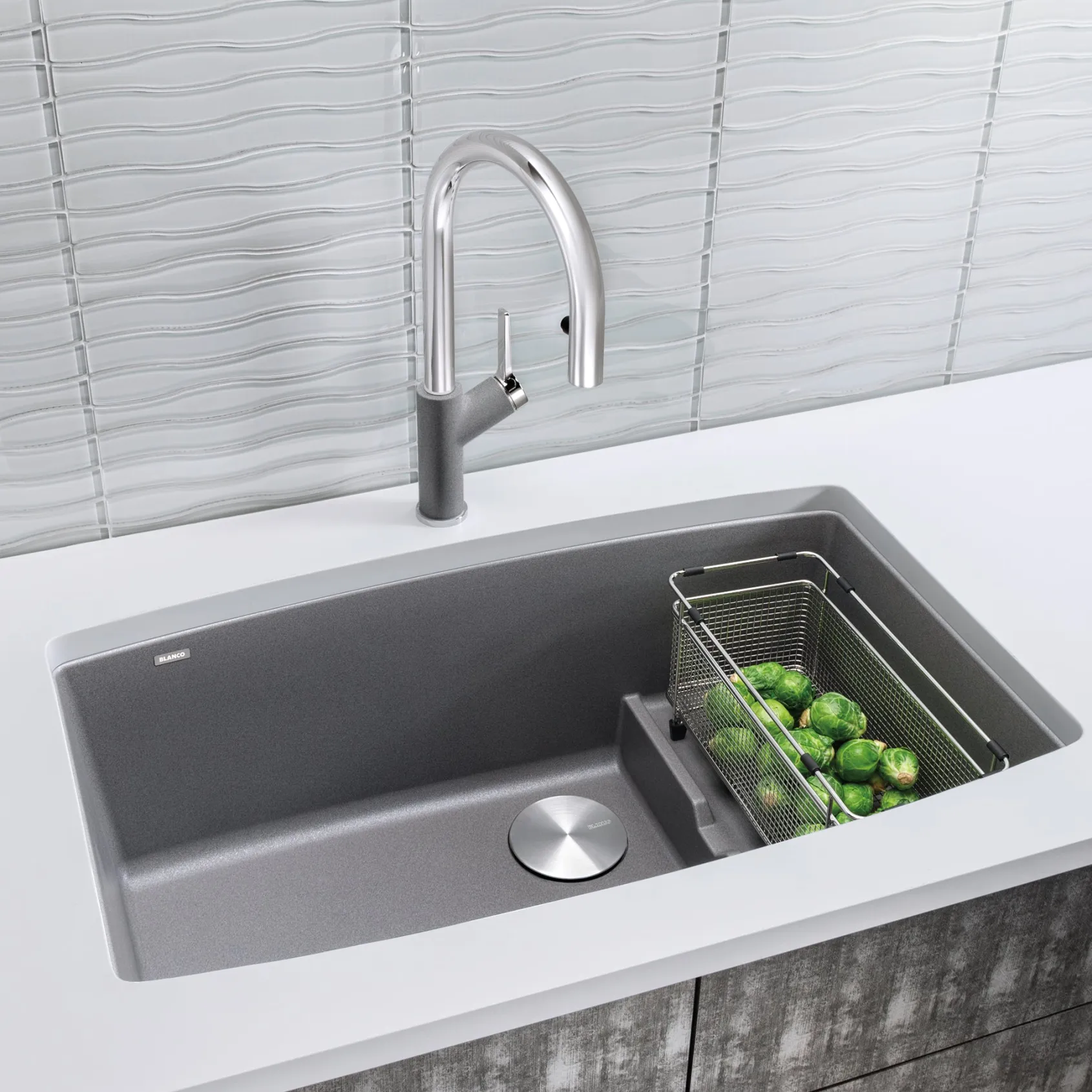 Blanco Performa 32" Undermount Granite Composite Kitchen Sink with Accessories, Silgranit, Metallic Gray, 440067