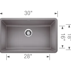 Blanco Precis 30" Undermount Granite Composite Kitchen Sink, Silgranit, Metallic Gray, 442536