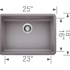 Blanco Precis 25" Undermount Granite Composite ADA Kitchen Sink, Silgranit, Metallic Gray, 442545