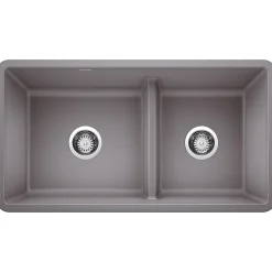 Blanco Precis 33" Undermount Granite Composite Kitchen Sink, Silgranit, 60/40 Double Bowl, Metallic Gray, 442527