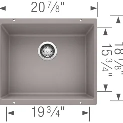Blanco Precis 21" Undermount Granite Composite Kitchen Sink, Silgranit, Metallic Gray, 513429