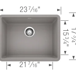 Blanco Precis 23" Undermount Granite Composite Kitchen Sink, Silgranit, Metallic Gray, 522413