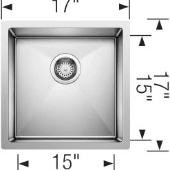 Blanco Precision 17" Square Stainless Steel Bar/Prep Sink, 18 Gauge, Satin Polish, 515638