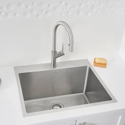 Blanco Quatrus 25" Drop In/Topmount Stainless Steel Laundry Sink, Satin Polish, 18 Gauge, 1 Faucet Hole, 443151