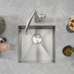 Blanco Quatrus 17" Square Stainless Steel Bar/Prep Sink, Satin Polish, 18 Gauge, No Faucet Hole, 443049