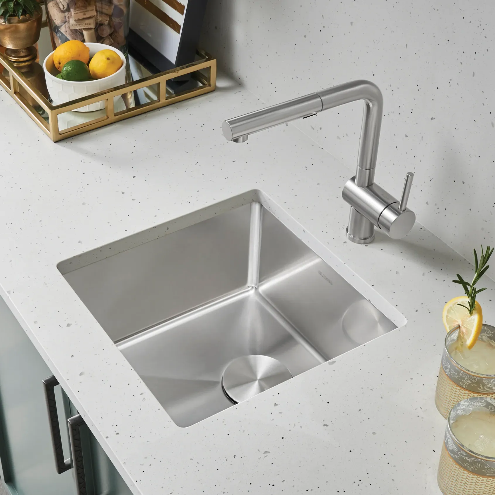 Blanco Quatrus 17" Square Stainless Steel Bar/Prep Sink, Satin Polish, 18 Gauge, No Faucet Hole, 443144