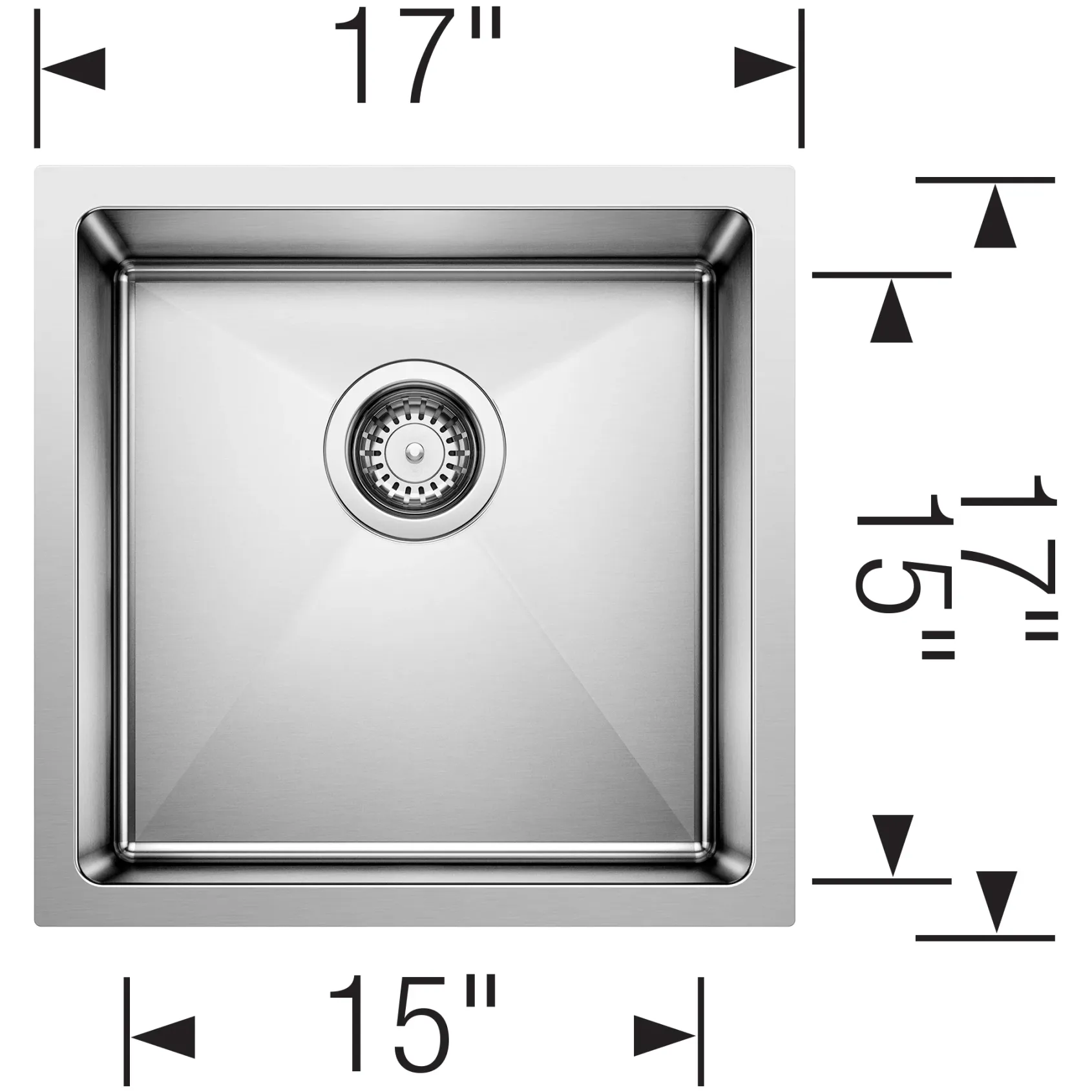 Blanco Quatrus 17" Square Stainless Steel Bar/Prep Sink, Satin Polish, 18 Gauge, No Faucet Hole, 443144
