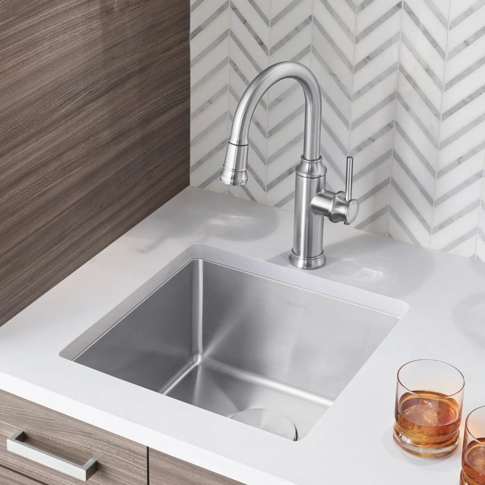 Blanco Quatrus 17" Square Stainless Steel Bar/Prep Sink, Satin Polish, 18 Gauge, No Faucet Hole, 443144