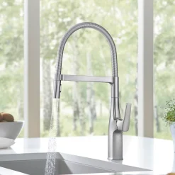 Blanco Rivana 1.5 GPM Brass Kitchen Faucet, Semi-Pro, Stainless, 442676