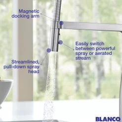Blanco Rivana Semi-Pro Pull-Down Dual-Spray Kitchen Faucet, Satin Dark Steel, 1.5 GPM, Brass, 443266