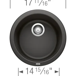 Blanco Rondo 18" Round Granite Composite Bar/Prep Sink, Silgranit, Coal Black, 525960