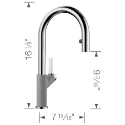 Blanco Urbena 1.5 GPM Brass Kitchen Faucet, Pull-Down, Metallic Gray/Chrome, 526396
