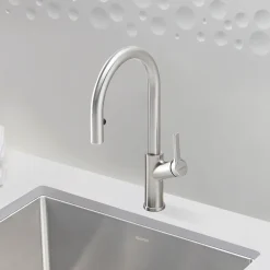 Blanco Urbena 1.5 GPM Brass Kitchen Faucet, Pull-Down, Classic Steel, 526389