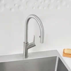 Blanco Urbena 1.5 GPM Brass Kitchen Faucet, Pull-Down, Classic Steel, 526389