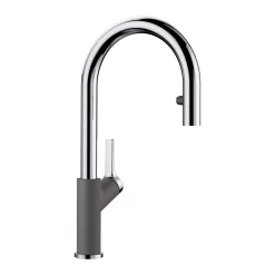Blanco Urbena 1.5 GPM Brass Kitchen Faucet, Pull-Down, Cinder/Chrome, 526395