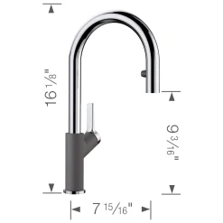 Blanco Urbena 1.5 GPM Brass Kitchen Faucet, Pull-Down, Cinder/Chrome, 526395