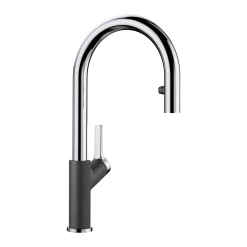 Blanco Urbena 1.5 GPM Brass Kitchen Faucet, Pull-Down, Anthracite/Chrome, 526392