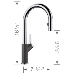 Blanco Urbena 1.5 GPM Brass Kitchen Faucet, Pull-Down, Anthracite/Chrome, 526392