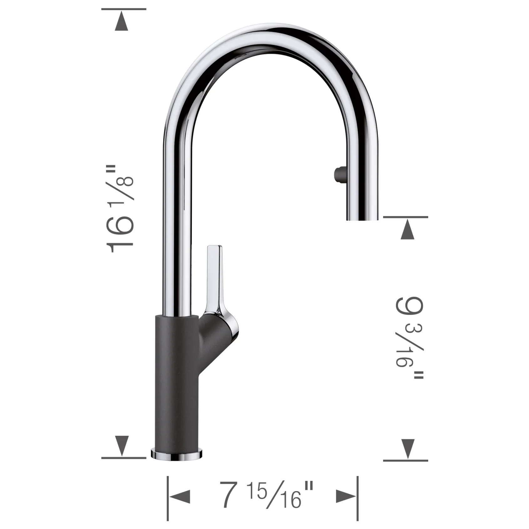 Blanco Urbena 1.5 GPM Brass Kitchen Faucet, Pull-Down, Anthracite/Chrome, 526392
